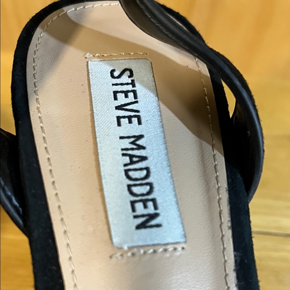 Steve Madden Black Suede Espadrille Platform Wedges - Picture 4 of 4